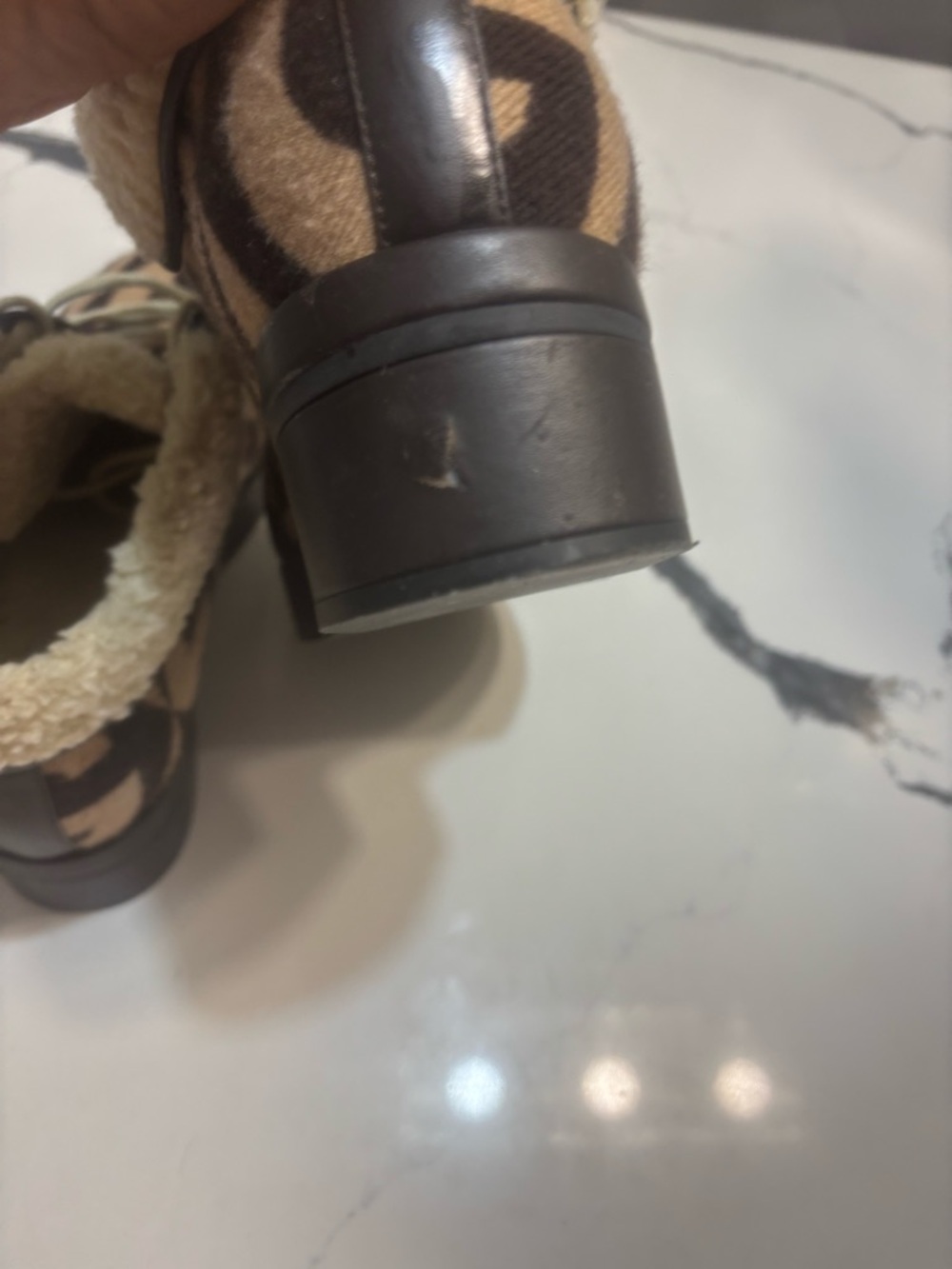 Gucci Beige and Brown GG Logo Shearling-Trim Boots - Picture 5 of 6